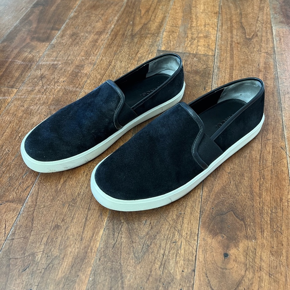 Vince Preston Black Suede Slip-On Sneakers Size 7.5